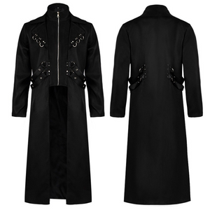 Men’s Gothic Steampunk Long Trench Coat Jacket Double Breasted Zipper Punk Tops Cosplay Medieval Costume Black