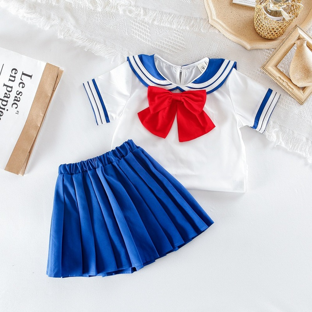 Girls Navy Sailor Costume Kids Child Halloween Blue Red Uniform Fancy Dress