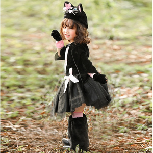 Girls Black Cat Costume Animal Zoo Party Kids Halloween Full Set Fancy Dress