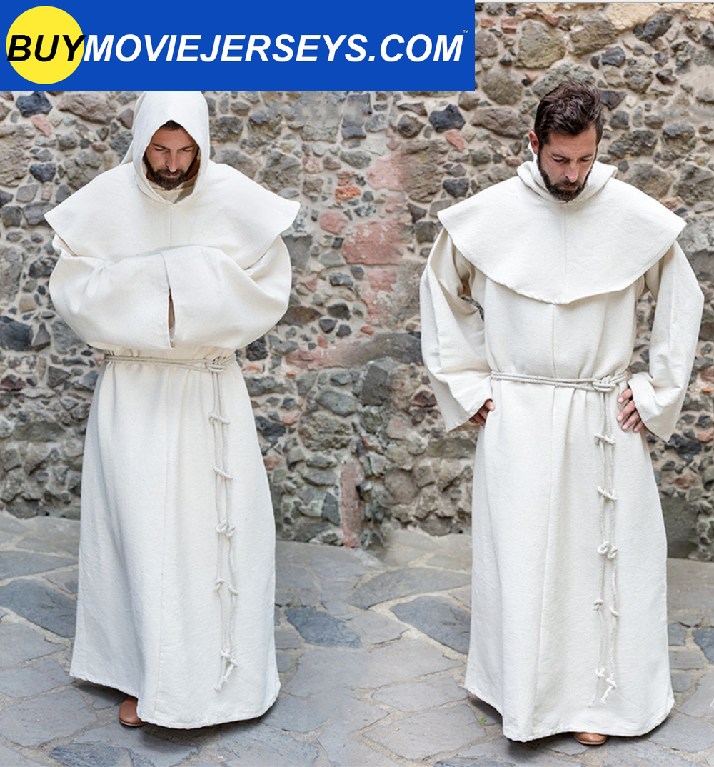 Mens Medieval Friar Hooded Robe Monk Renaissance Costume Halloween Cosplay Size S-5XL