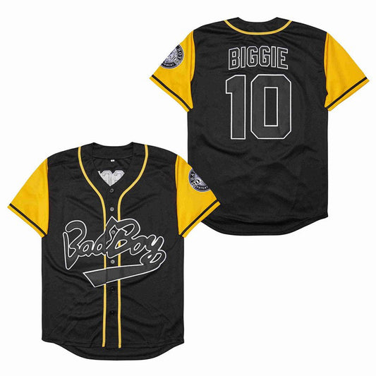 Biggie Smalls Bad Boy Baseball Jersey #10 Black Color Yollow sleeves