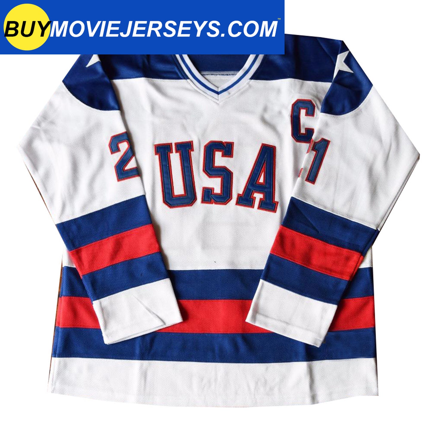 1980 USA Olympic Miracle on Ice Hockey Jersey MIKE ERUZIONE #21 Blue And White