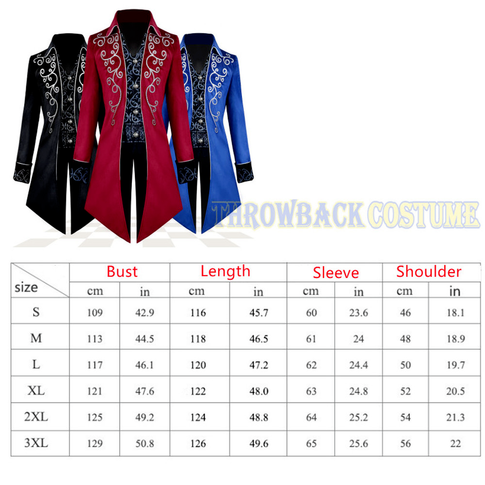 Men's Victorian Jacket Medieval Steampunk Tailcoat Gothic Coat Halloween Costume