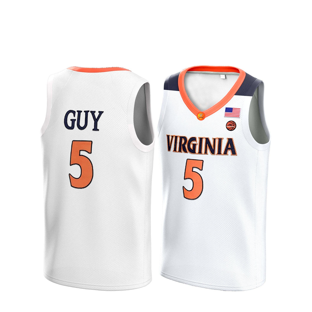 Virginia Cavaliers Guy #5 2019 Basketball Jersey White