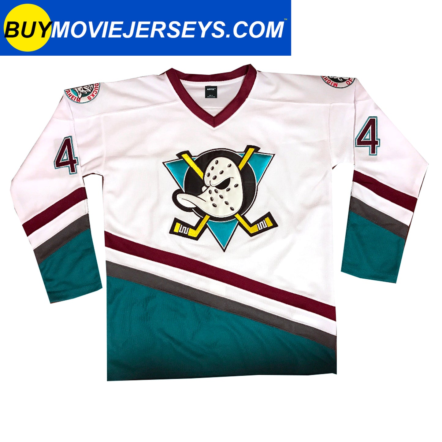 The Mighty Ducks Movie Hockey Jersey Fulton Reed  # 44 Defenseman White Color