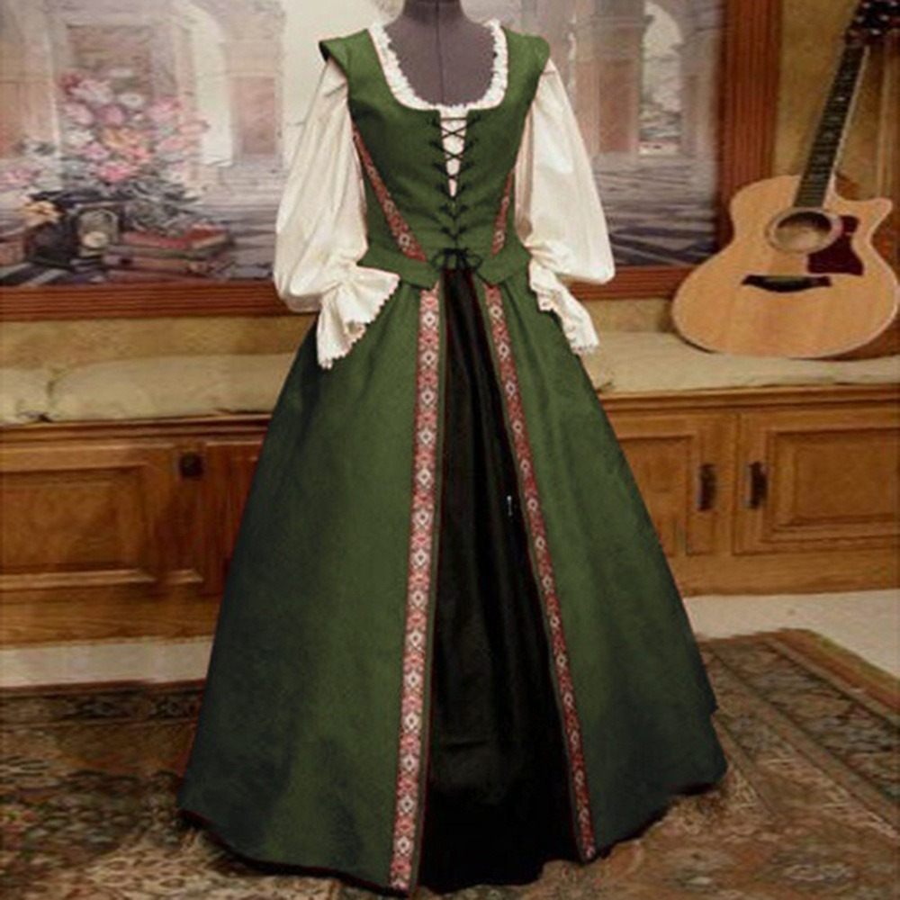 Women Retro Medieval Victorian Maxi Dress Halloween Party Renaissance Costume