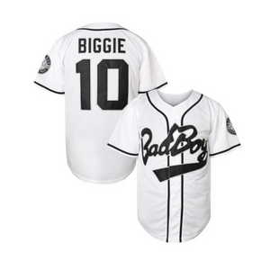 BadBoy #10 Biggie Smalls Unisex Hipster Hip Hop Button-Down Baseball Jersey White