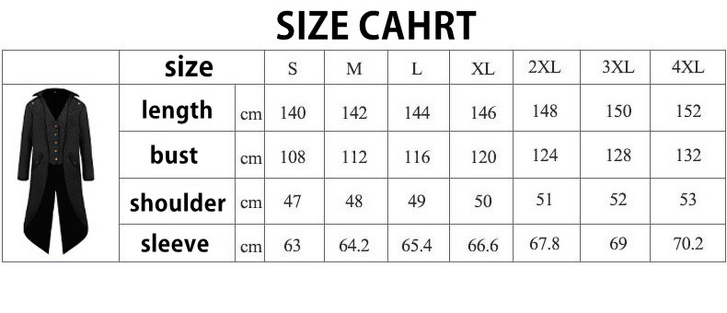 Men's Steampunk Vintage Medieval Tailcoat Jacket Retro Gothic Victorian Frock Coat Uniform Halloween Cosplay Costume