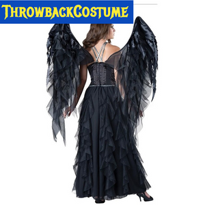 Dark Angel Costume Adult Fallen Angel Women Halloween Fancy Dress with Wings and Halo