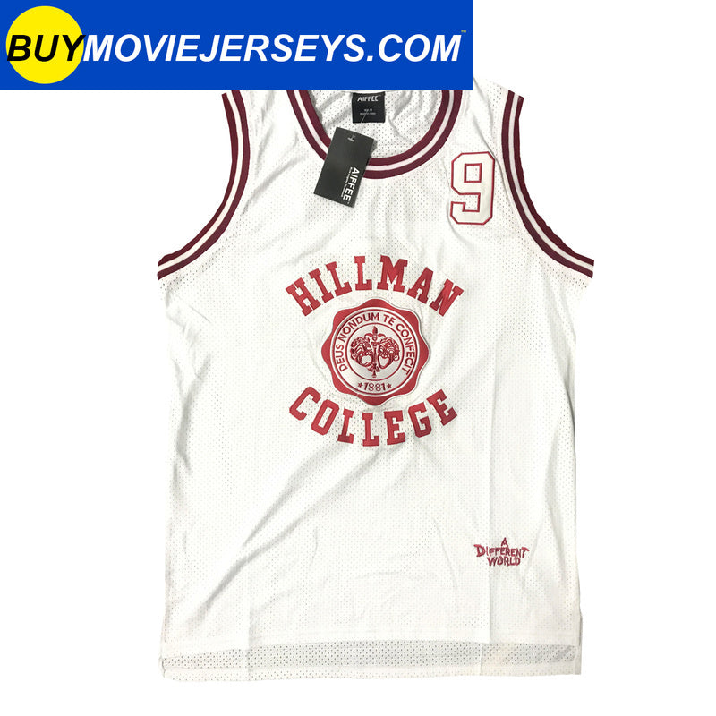 A Different World DWAYNE WAYNE  #9 HILLMAN COLLEGE  Basketball Movie Jersey White Color