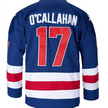 Load image into Gallery viewer, 1980 USA Olympic Miracle on Ice Hockey Jersey JACK O&#39;CALLAHAN  #17 Blue And White