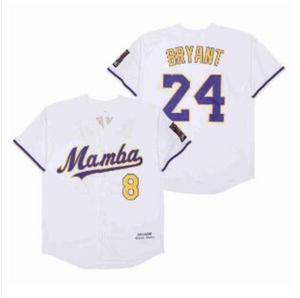 Kobe Bryant Mamba Jersey 8/24 Stitched Baseball Jersey White Color