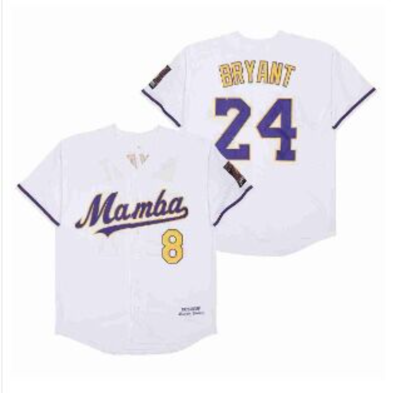 Kobe Bryant Mamba Jersey 8/24 Stitched Baseball Jersey White Color