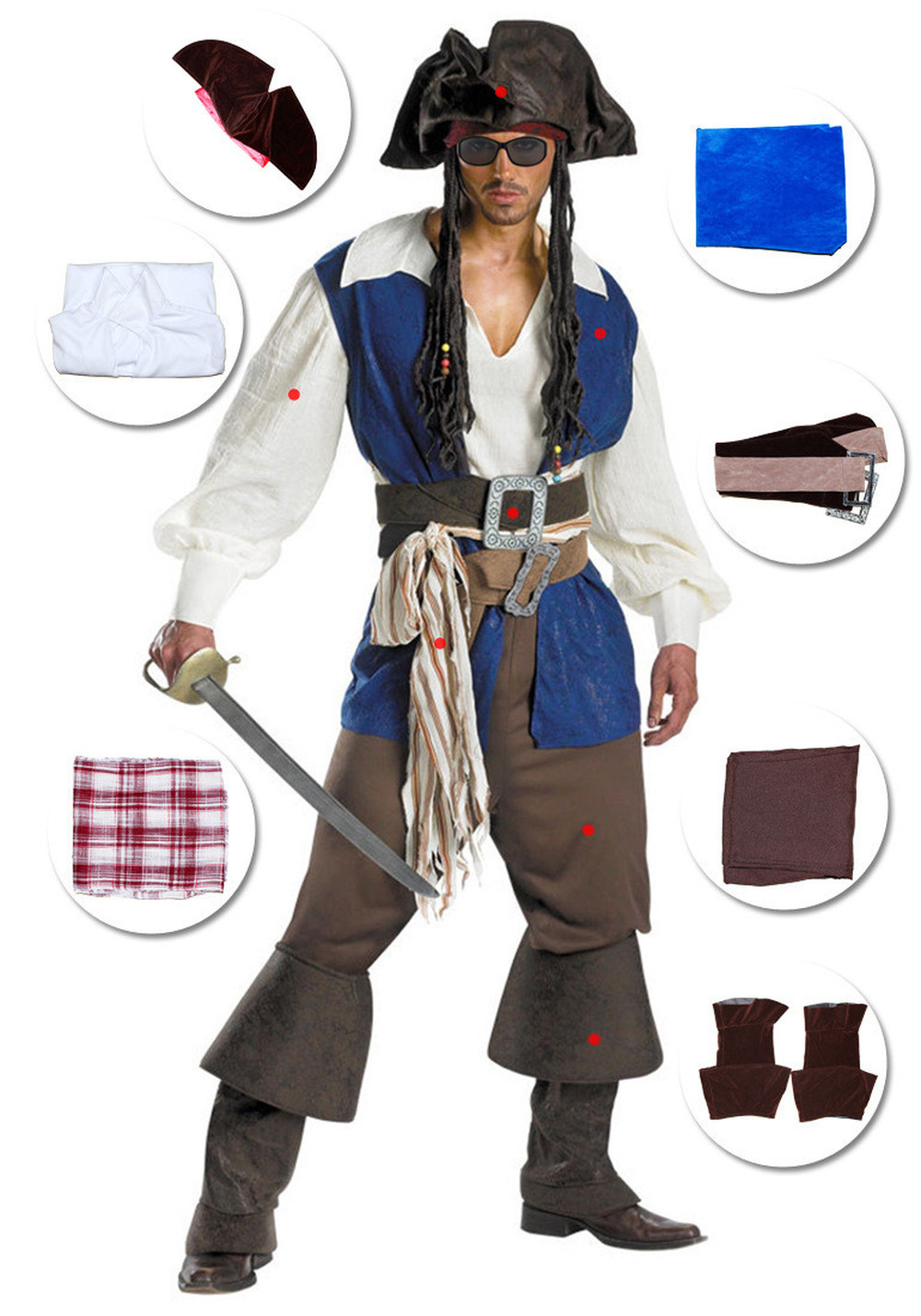 Mens Pirates Halloween Costume Captain Cosplay Adult Fancy Dress Full Set Outfit